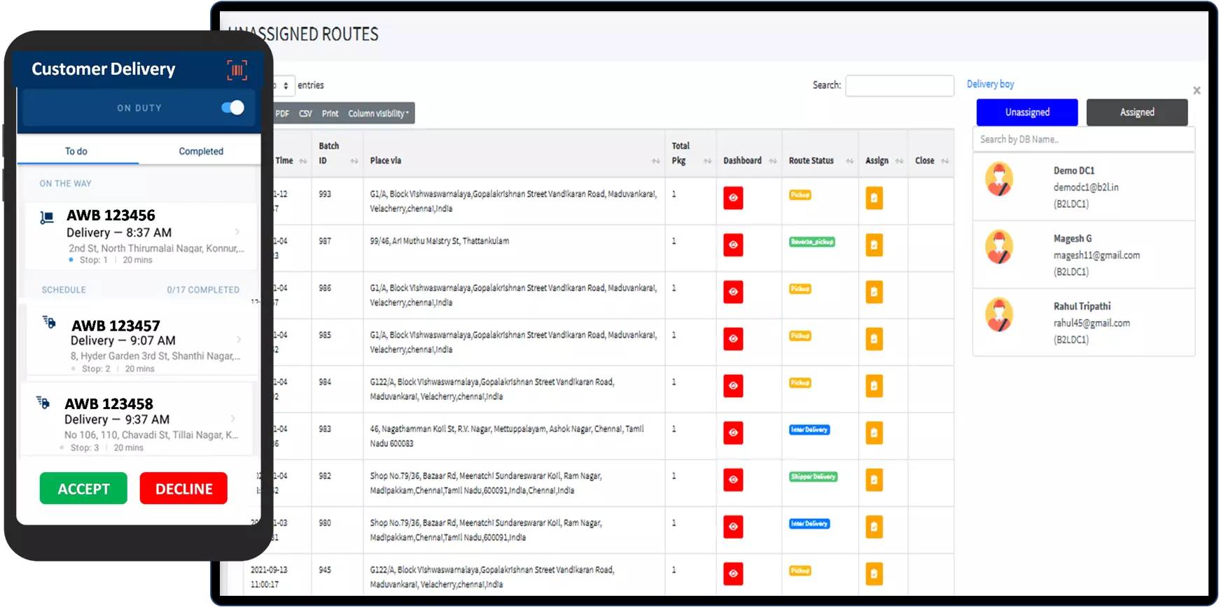 Send routes to drivers